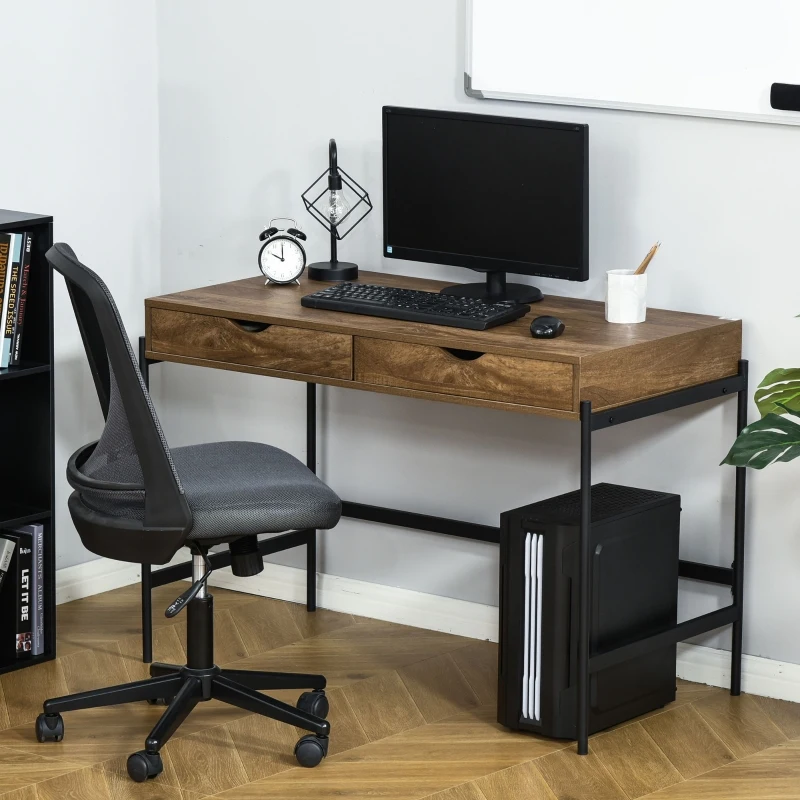 HOMCOM computer desk industrial style desk office table with drawers home office table MDF metal brown + black 110 x 55 x 75 cm
