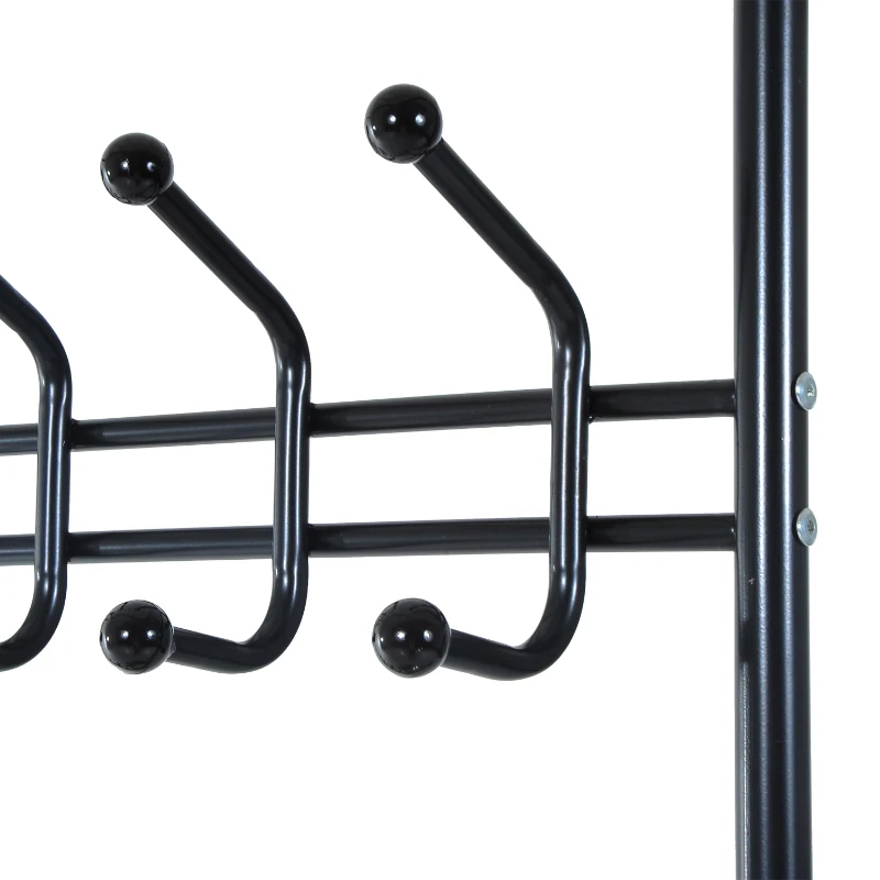 HOMCOM Coat Rack Stand Hall Tree Hallway Furniture with 18 Hooks 3-Tier Shoe Rack Metal Frame for Entryway Bedroom Living Room Black