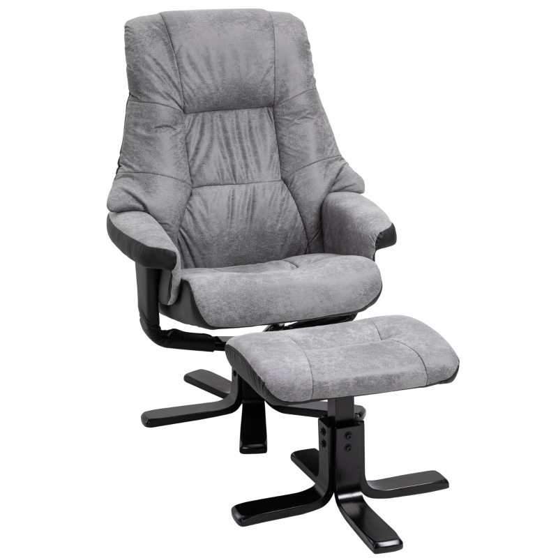 HOMCOM Manual Recliner Sofa With Footrest 360° Swivel Sofa Armchair Cushion Padded Seat Armrest Faux Leather Grey