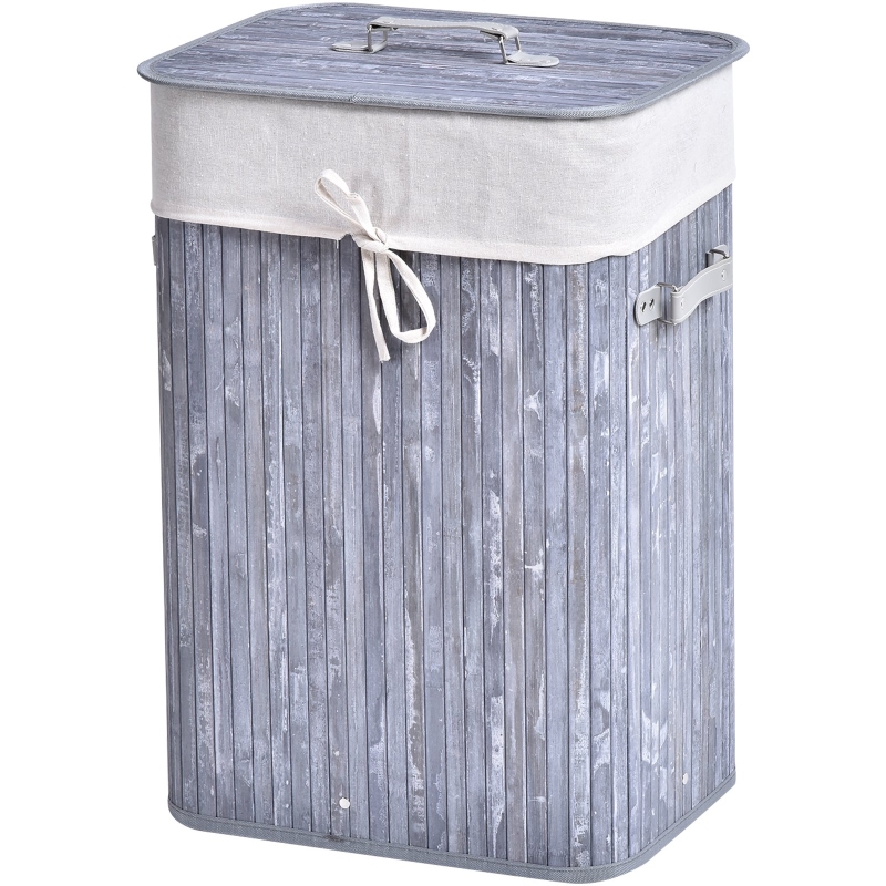 HOMCOM 70L Collapsible Bamboo Laundry Hamper Organizer Clothes Washing Basket Bin Storage Box Removable Lining