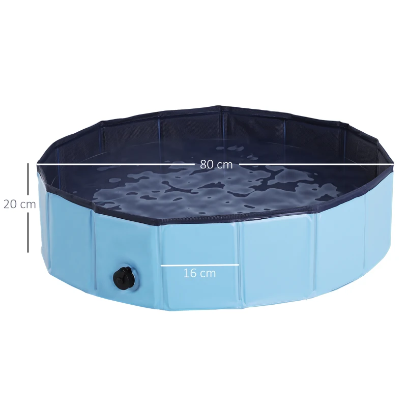 PawHut Foldable Dog Paddling Pool Pet Cat Swimming Pool Indoor/Outdoor Collapsible Summer Bathing Tub Shower Tub Puppy Washer (Φ80 × 20H cm, Blue)