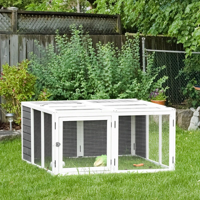 PawHut Rabbit Hutch Small Animal Guinea Pig House Ferret Bunny Cage Duck House Rabbit Hideaway Chinchilla Cage Outdoor Indoor Backyard with Openable Roof Grey 120x120x60cm