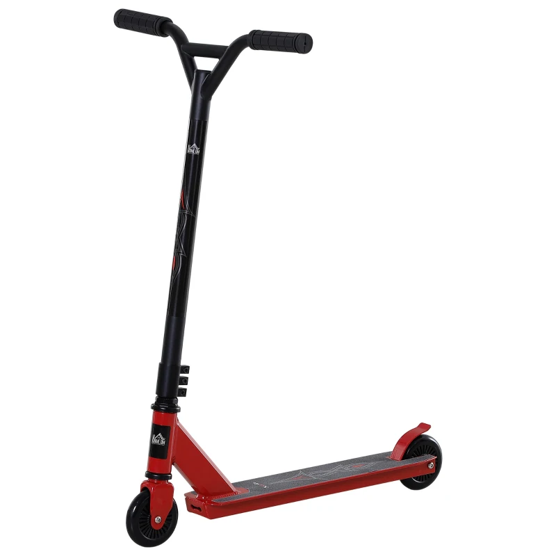 HOMCOM Teens Adult Street Stunt Kick Scooter Intermediate and Beginner Freestyle Tricks Scooters For 14+ w/ Rear φ10cm Wheel&Brake - Red