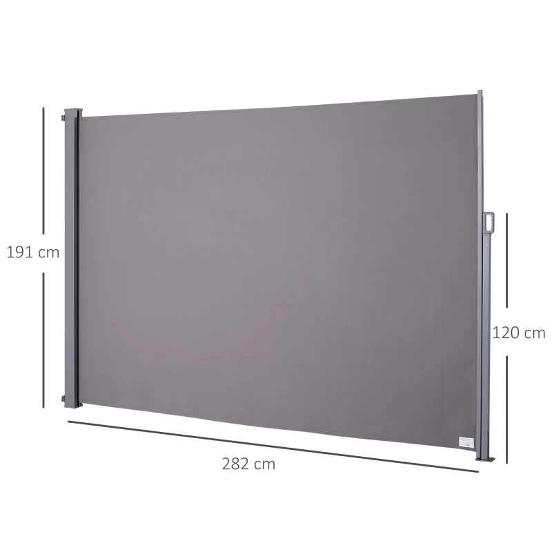 Outsunny Retractable Folding Side Awning Screen Fence Patio Garden Outdoor Privacy Divider with Steel Pole 300 L x 200 H cm Grey