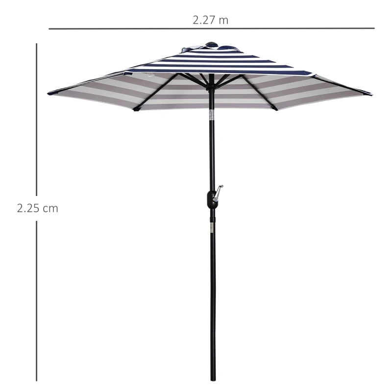 Outsunny Φ2.3m Patio Sun Umbrella Outdoor Market Table Parasol w/ Adjustable Angle 6 Ribs for Garden Backyard Pool Blue Stripe
