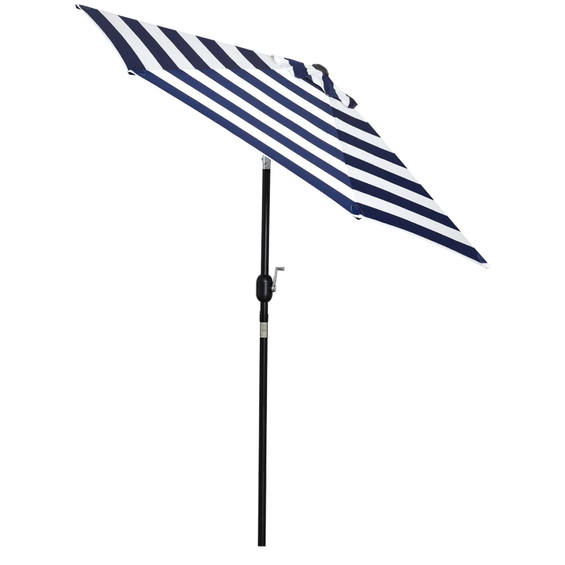 Outsunny Φ2.3m Patio Sun Umbrella Outdoor Market Table Parasol w/ Adjustable Angle 6 Ribs for Garden Backyard Pool Blue Stripe