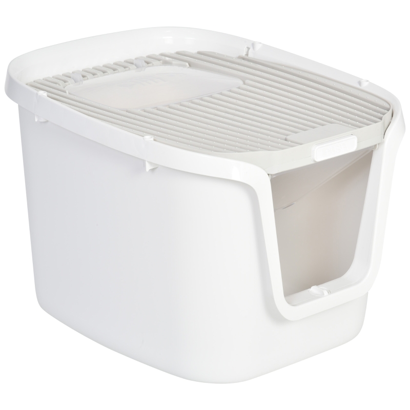 PawHut Cat Litter Box Cat House with Litter Scoop Two Door Design Cat furniture with Lifted Cover Large Space White