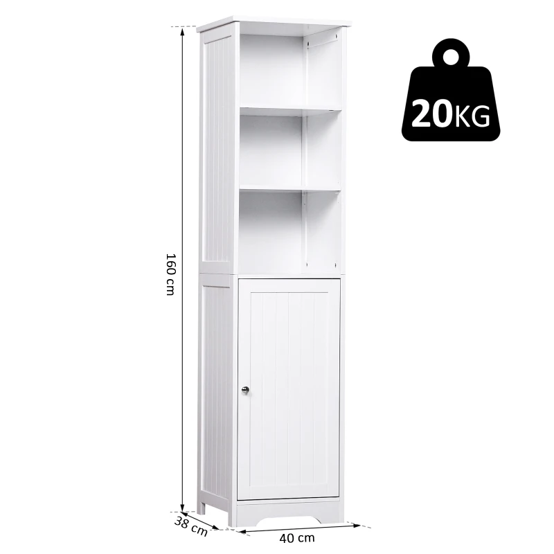 kleankin 160cm Tall BathroomTallboy Cabinet Cupboard Storage Unit White Freestanding