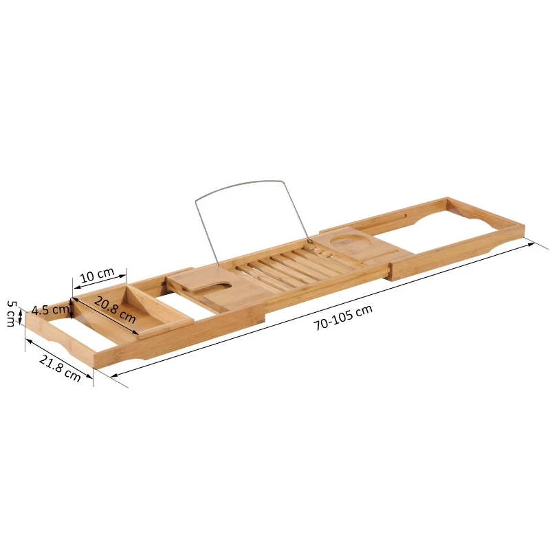 HOMCOM Extendable Bamboo Bathtub Shelf Rack Bath Caddy Tray Bathroom Storage