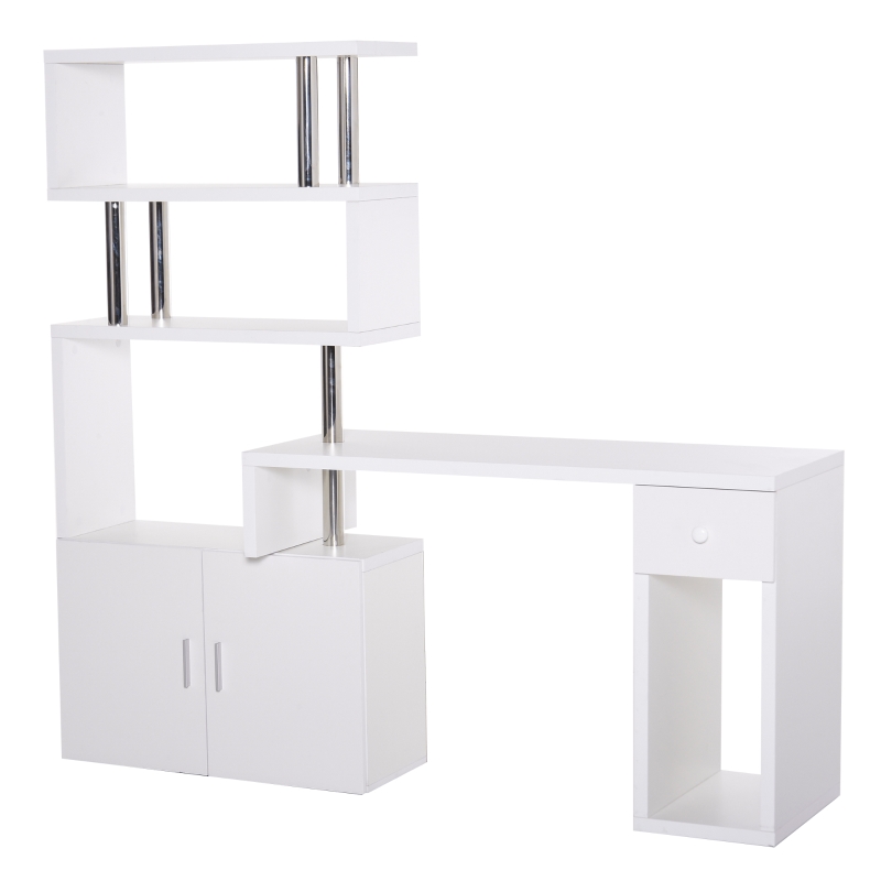 HOMCOM Rotating Corner Table Display Shelf Combo L-Shaped I-Shape Computer Desk Home Office, White