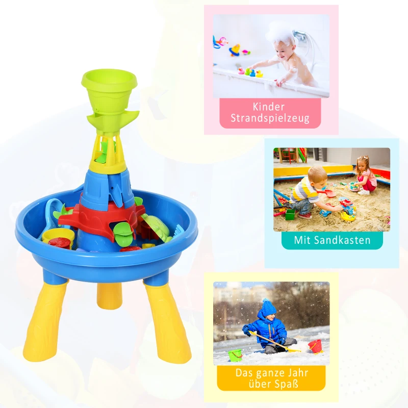 HOMCOM 46 x 46 x 72cm Outdoor Safe and High Quality Waterpark Play Table with 21-Piece Accessory Set, Blue