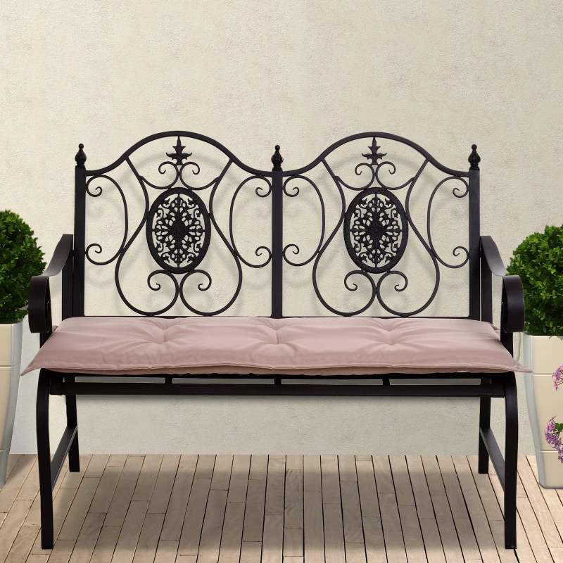 Outsunny 2 PCS Patio Bench Swing Chairs Garden Chairs Double Seat 5cm Thickened Cushion Mat Beige