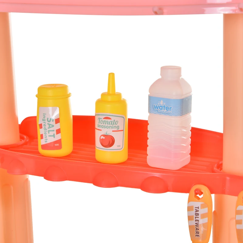 HOMCOM 51 Pcs Kids Children Kitchen Play Set w/ Oven Accessoires Sounds Lights Water Tap Food Utensils Appliances Toy Game for 3 Yrs+