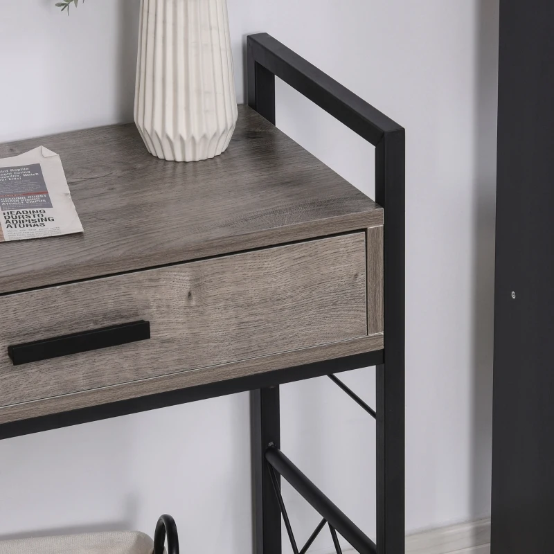 HOMCOM Industrial Style Side Table with 1 Drawer, Shelf, Wheels Wooden Bedside Table Night Stand, Home Furniture, Grey