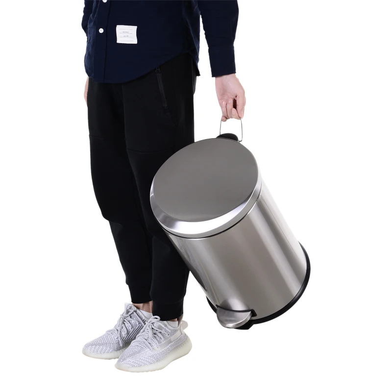 HOMCOM 20L T430 D29.2 x 44 H cm Step-on Trash Can Stainless Steel Round Garbage Bin Silent Gentle Open and Close Dustbin with Pedal