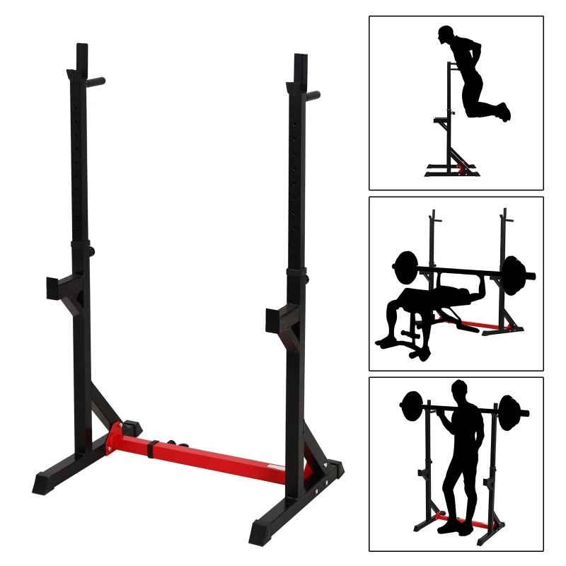 HOMCOM Soporte Ajustable para Barras de Pesas Estante Multifuncional para Ejercicios - en Interior Carga 150 kg Altura Regulable Entre 103 y 163cm
