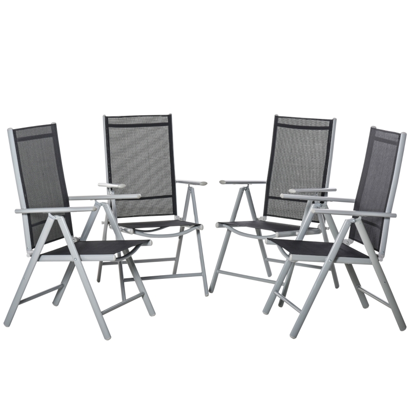 Lot de 4 chaises de jardin pliables inclinable multi-positions alu. textilène noir
