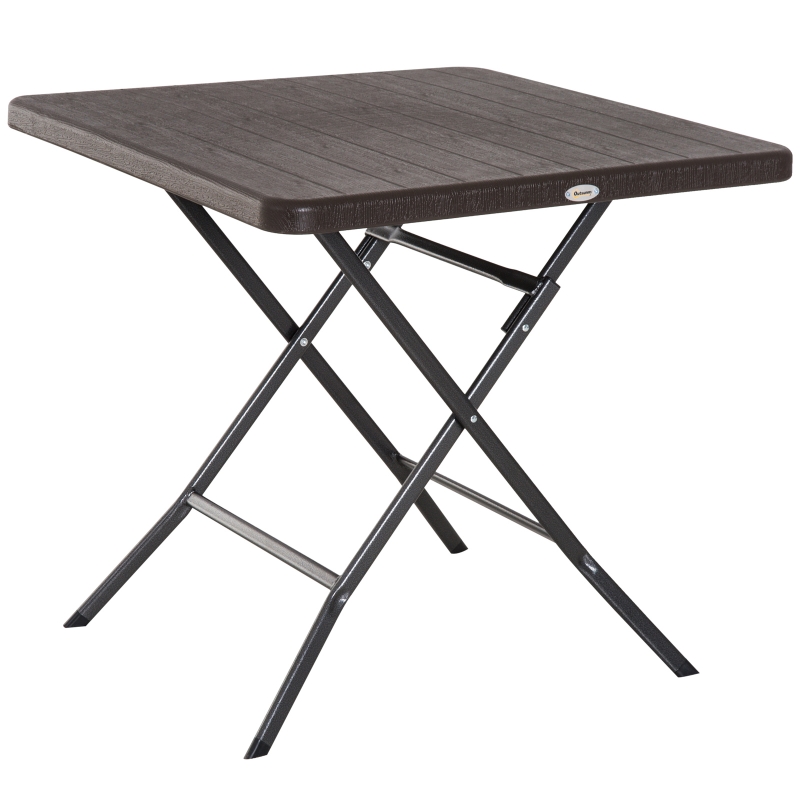 Table de jardin pliable métal époxy HDPE imitation bois chocolat