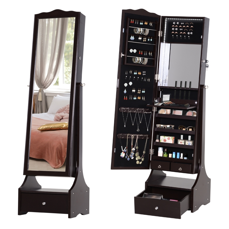 HOMCOM Armoire à bijoux avec miroir éclairage LED sur pied