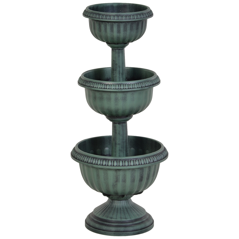 Jardinière apparence fontaine de jardin 3 niveaux vert antique