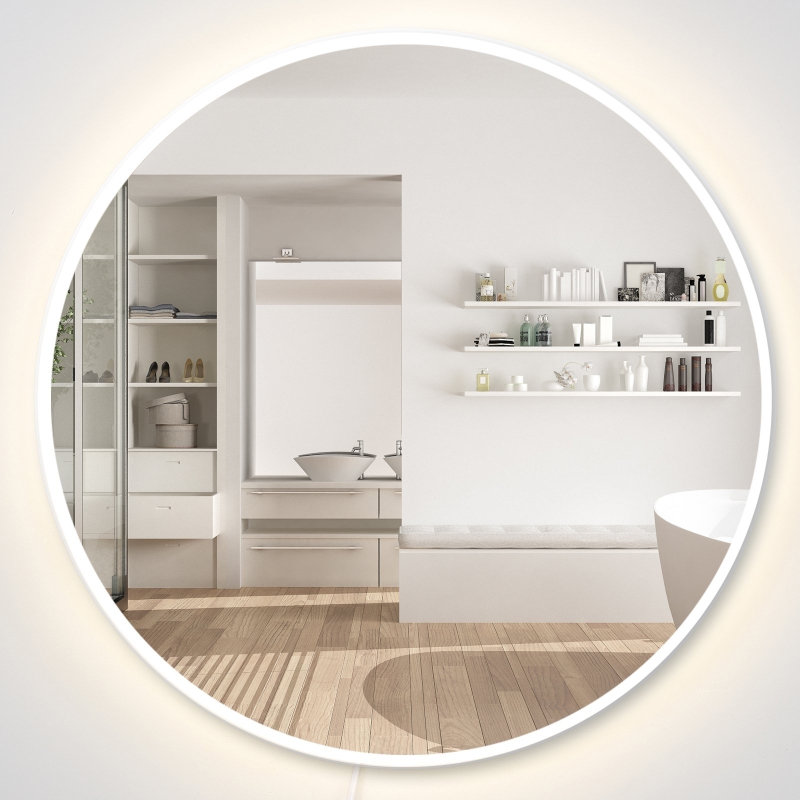 Homcom Miroir rond lumineux LED de salle de bain lumière blanc froid 28 W gris