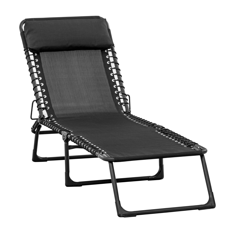 Transat pliable dossier inclinable multi-positions têtière métal époxy textilène