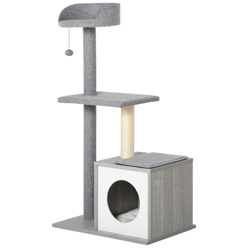 PawHut Arbre à chats design contemporain panneaux particules gris
