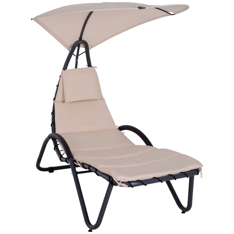 Outsunny Bain de soleil design contemporain avec pare-soleil et matelas 1,81L x 1,27l x 1,77H m acier époxy noir polyester beige