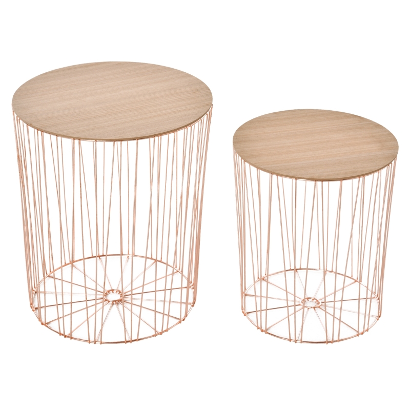 Lot de 2 tables basses gigognes encastrables or rose bois clair