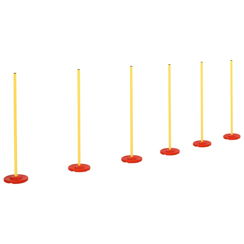 Agility sport pour chien slalom - lot de 6 poteaux + pied à lester + sac de transport jaune