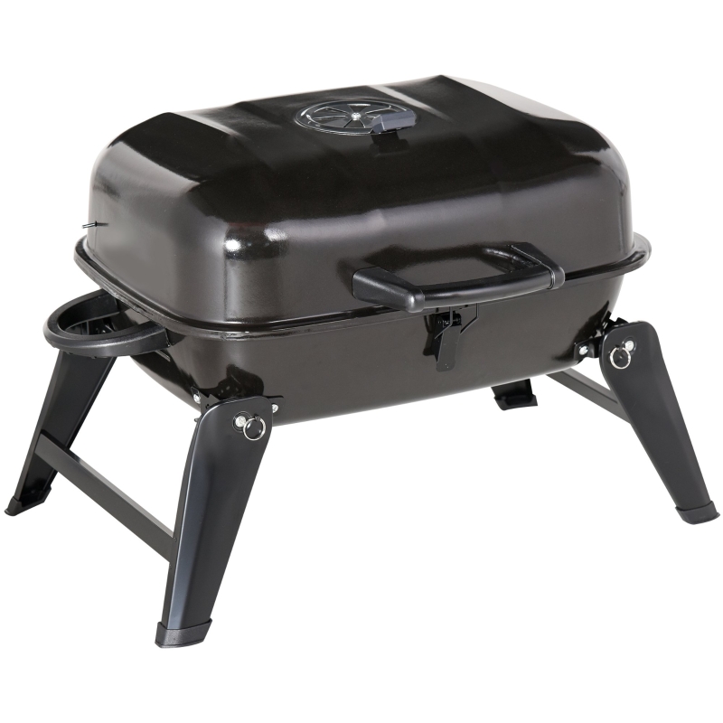 Barbecue à charbon avec couvercle portable et pliable noir