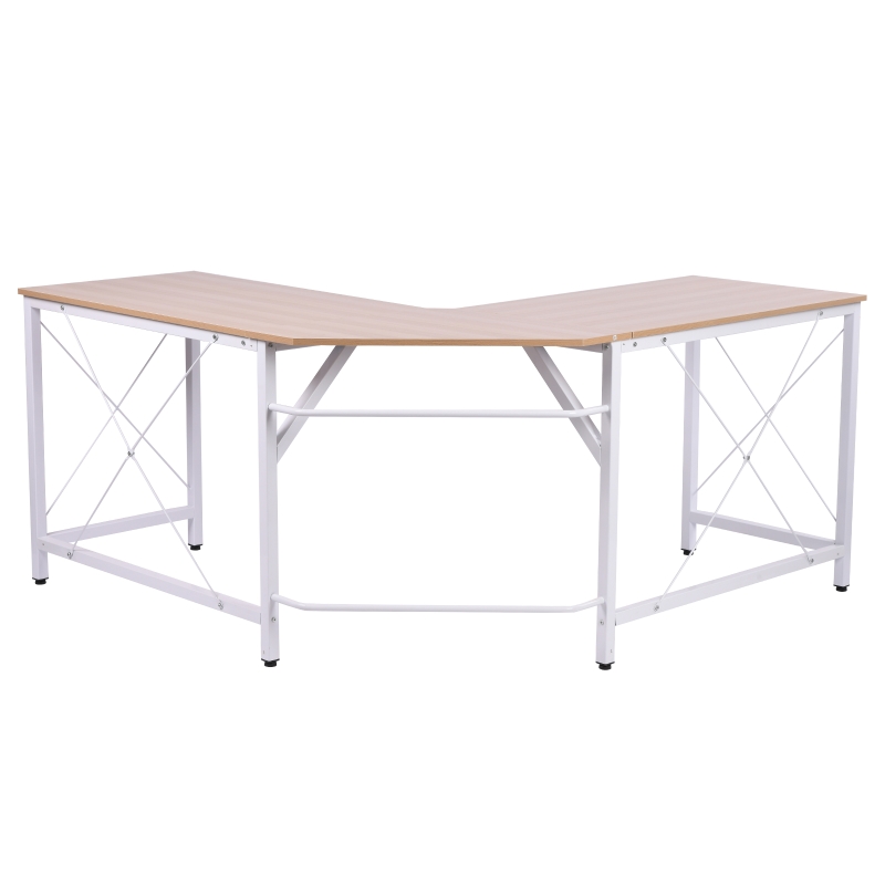Homcom Bureau d'angle bureau informatique design moderne métal MDF imitation bois chêne et blanc