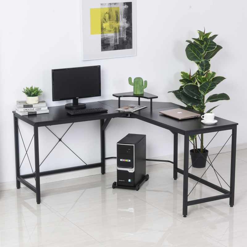 Bureau informatique d'angle panneaux métal noir
