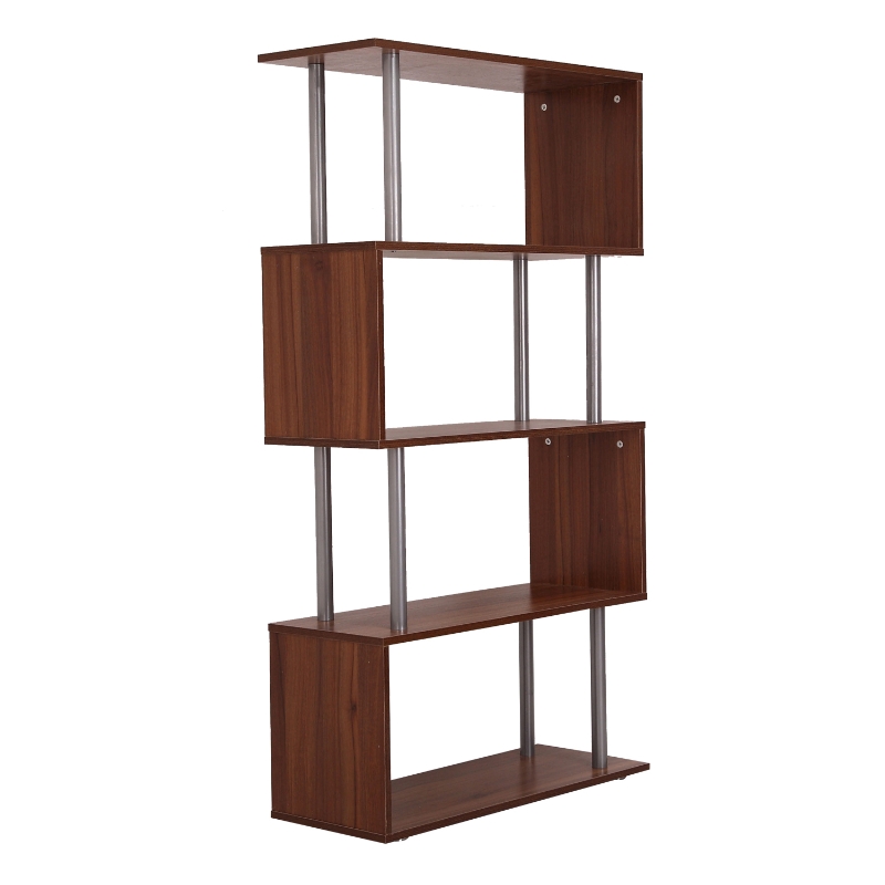 Homcom Bibliothèque Étagère en S à 4 Niveaux Marron 80 x 30 x 145 cm
