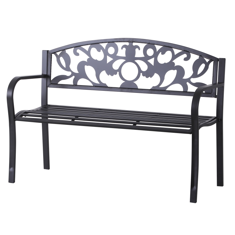 Outsunny Banc de jardin design contemporain 3 places dim. 128L x 50l x 91H cm métal époxy noir