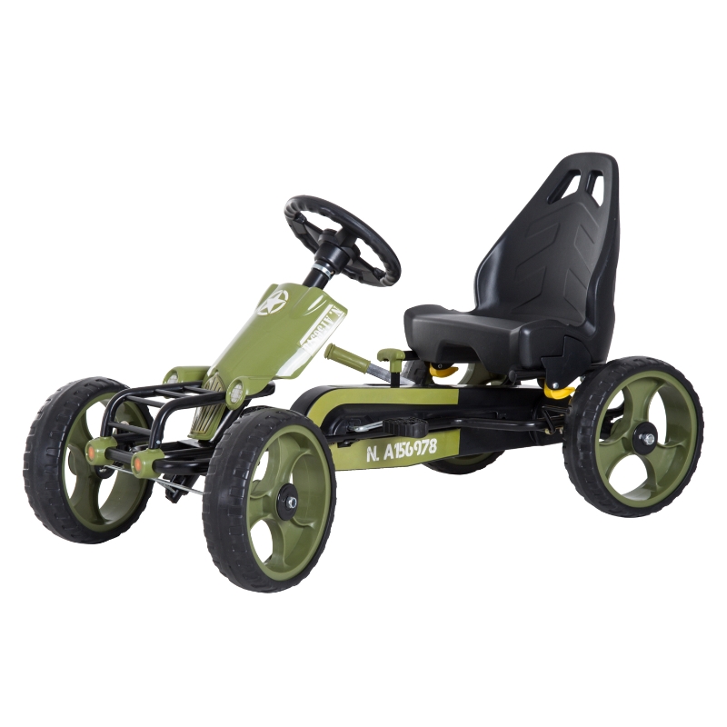 Homcom Kart à Pédales Militaire pour Enfants Vert 105 x 54 x 61 cm