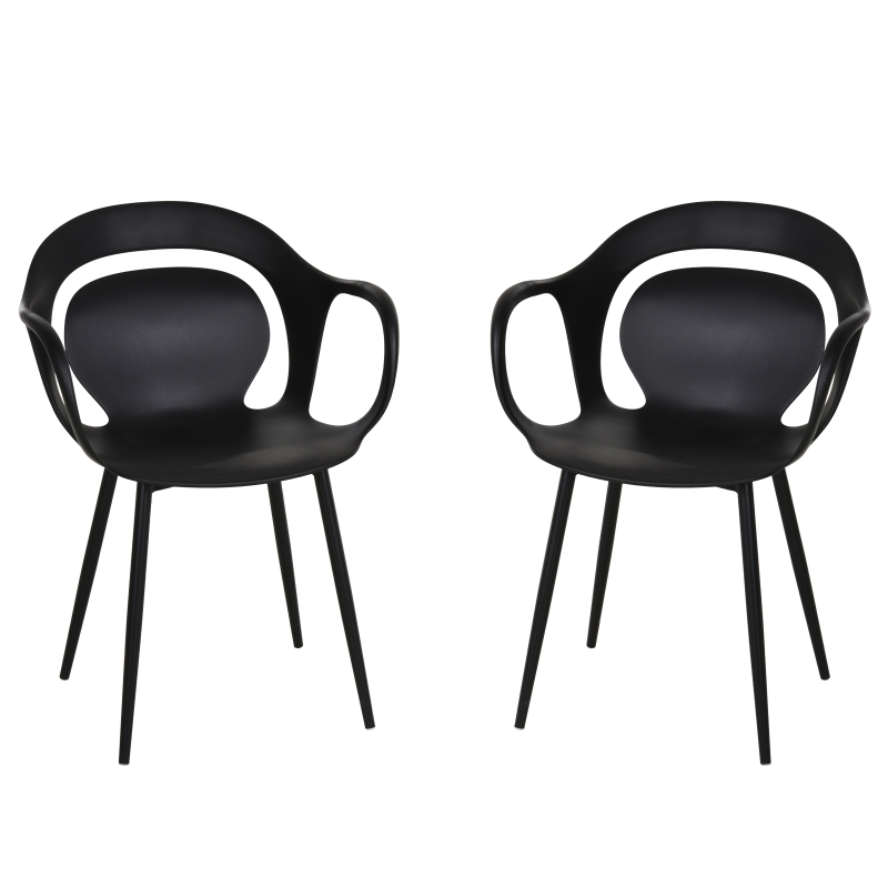 HOMCOM Lot de 2 chaises style néo-rétro accoudoirs coque polypropylène 4 pieds effilés métal