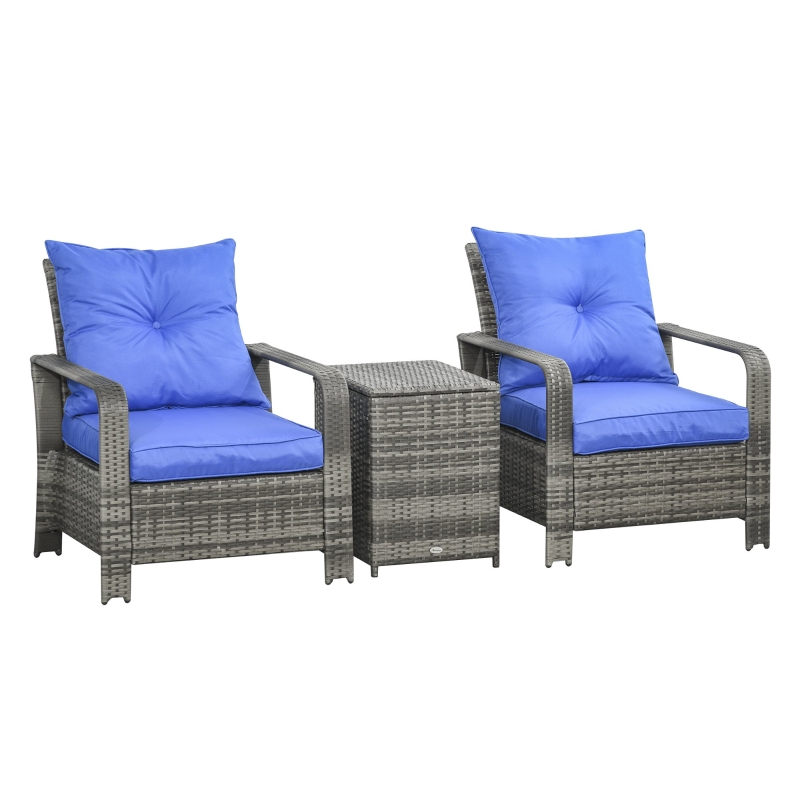 Outsunny Ensemble de 2 fauteuils de jardin avec coussins et table basse coffre