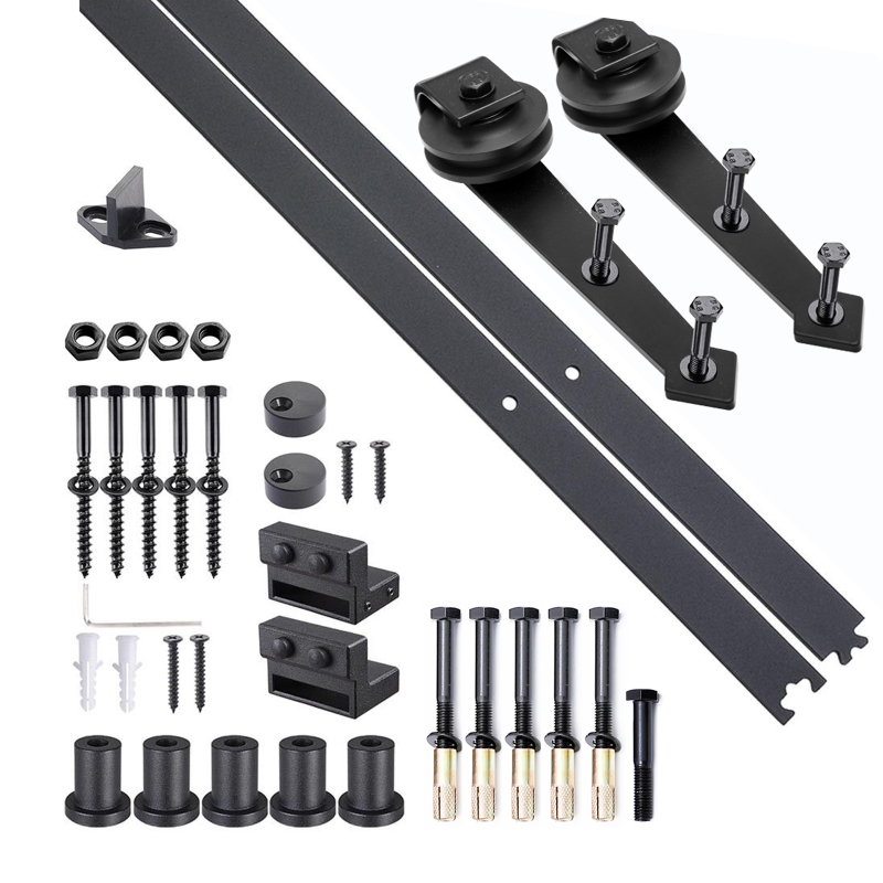 Homcom Kit de Porte Coulissante en Métal Noir 200 x 4 x 1 cm