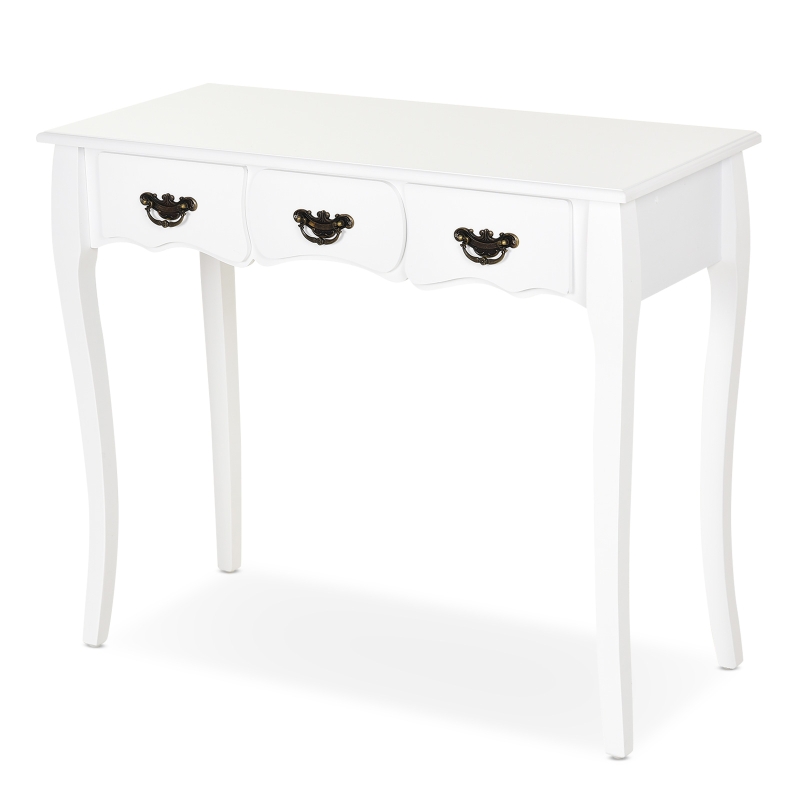 Console style table de drapier néo-rétro 3 tiroirs blanc
