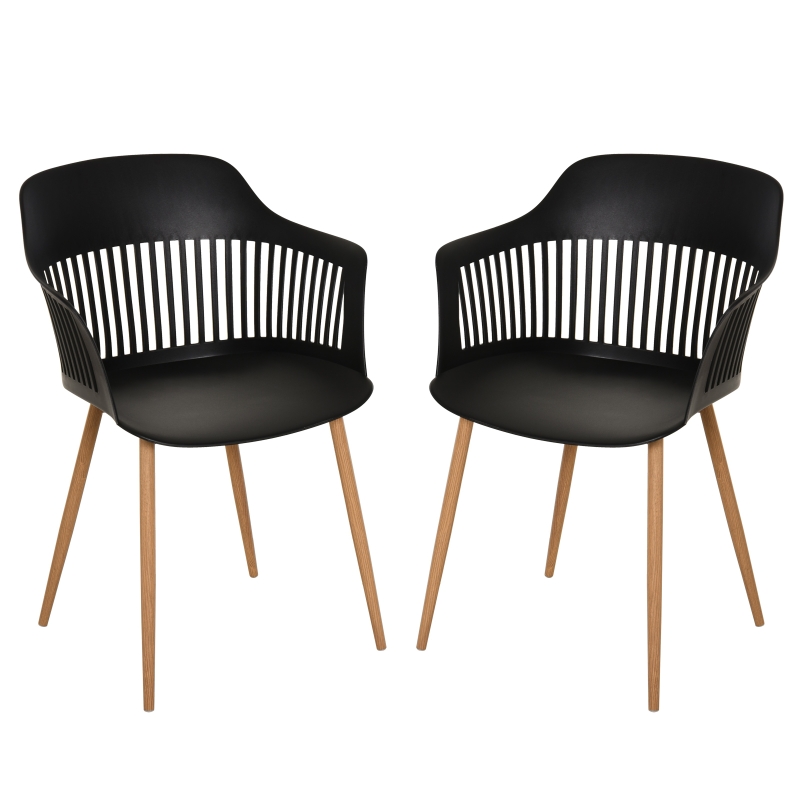 HOMCOM Lot de 2 chaises style néo-rétro accoudoirs coque polypropylène 4 pieds effilés métal imitation bois