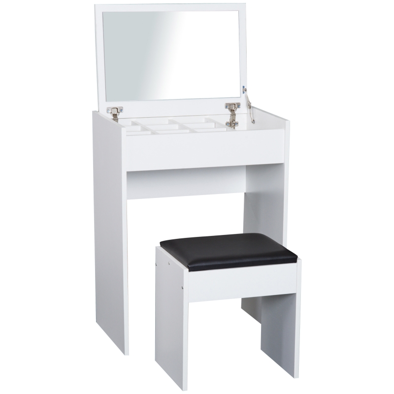 Homcom Table de Maquillage avec Tabouret Blanc 60 x 40 x 79 cm