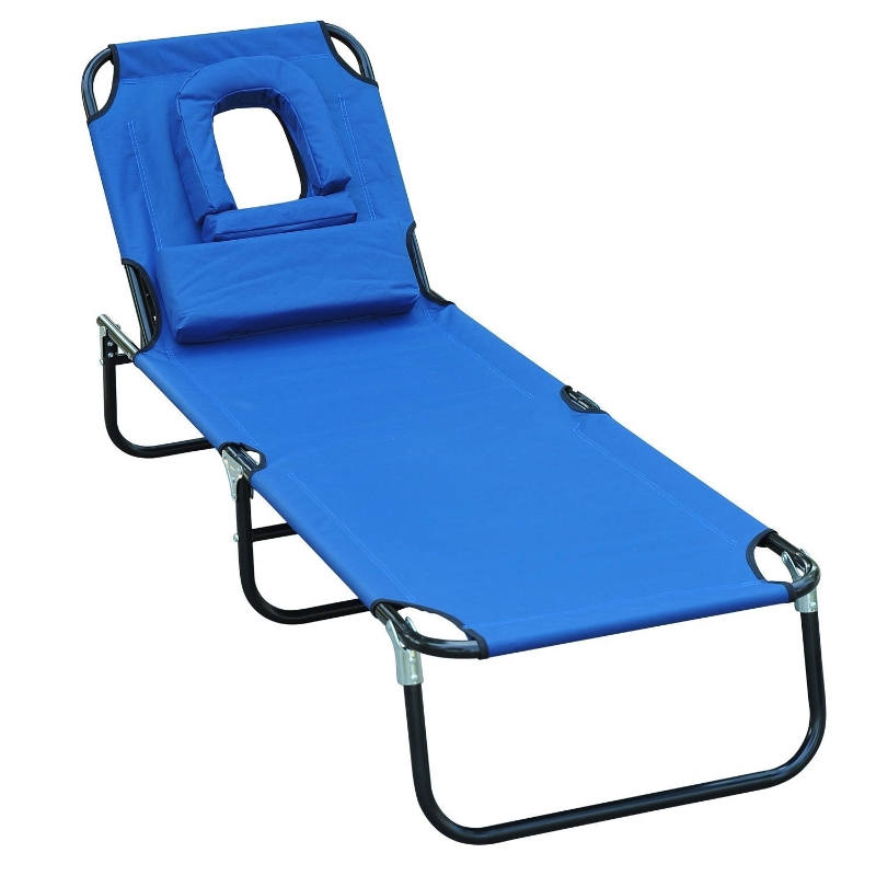 Homcom Chaise Longue de Jardin Pliante en Bois Bleu 80 x 14,5 x 58 cm
