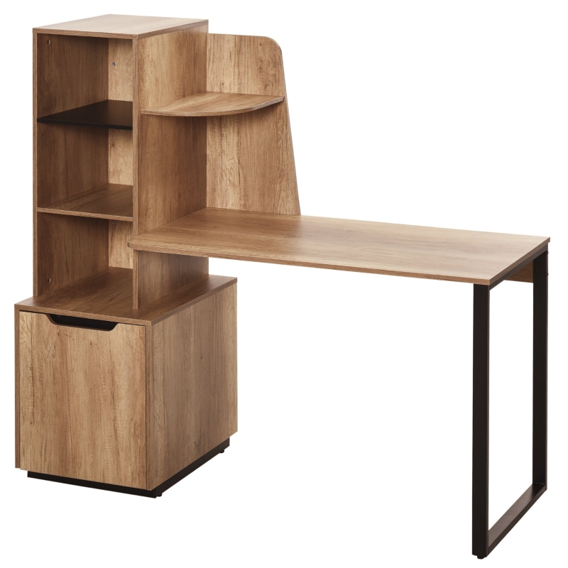 HOMCOM Bureau bibliothèque 2 en 1 - 3 étagères placard porte avec étagère