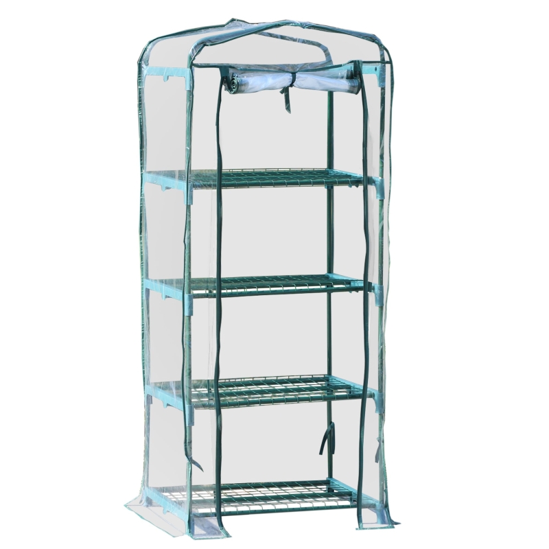 Outsunny Serre de jardin balcon étagère serre 4 niveaux 0,7L x 0,5l x 1,6H m acier galvanisé bâche amovible PE haute densité vert
