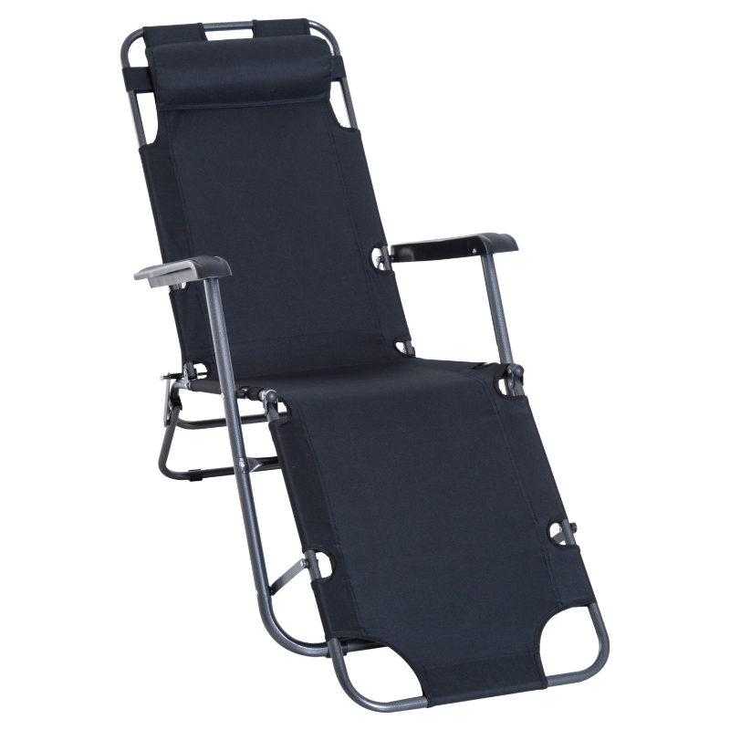 Outsunny Chaise longue transat 2 en 1 pliant inclinable multiposition noir