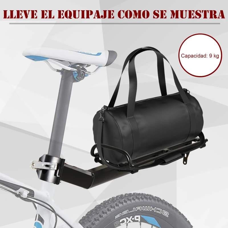 HOMCOM Portaequipajes Posterior para Bicicleta Estante Soporte de Equipajes con Protecciones Laterales Carga 9 kg Aluminio 49x12x14 cm Negro