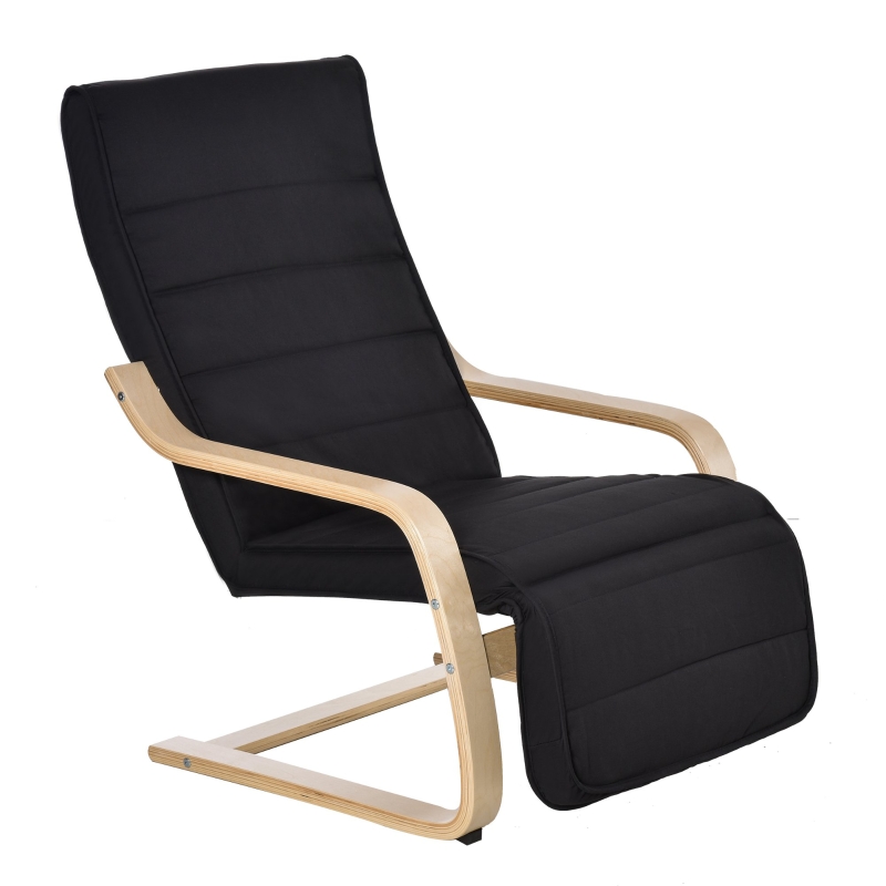 HOMCOM Fauteuil luxe confort et relaxation avec repose-pied réglable déhoussable bois massif noir