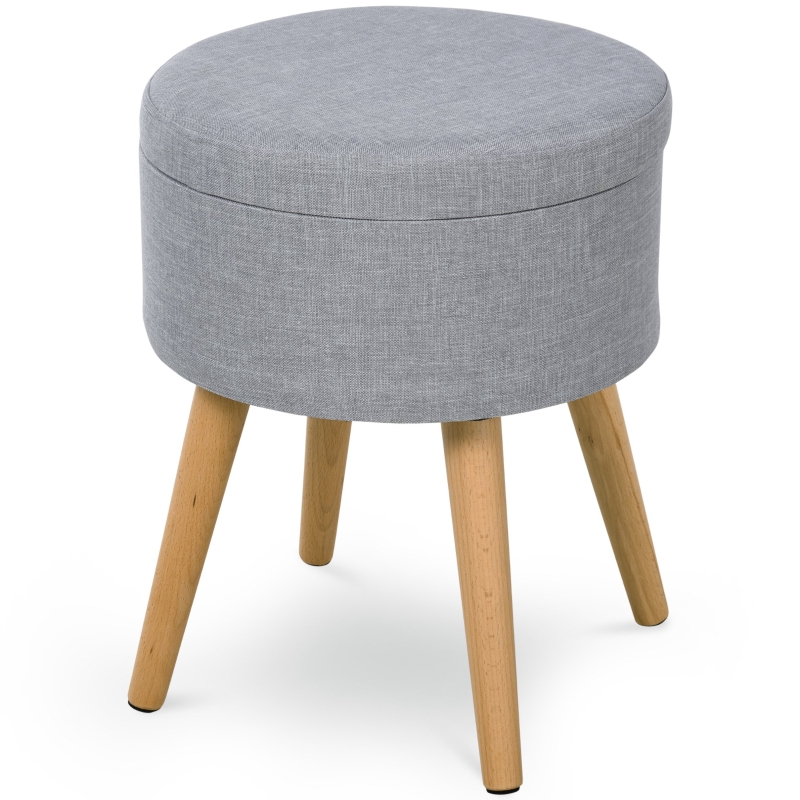 Tabouret Rond Pouf Coffre de Rangement 2 En 1 dim. 36 x 36 x 45 cm Lin Gris