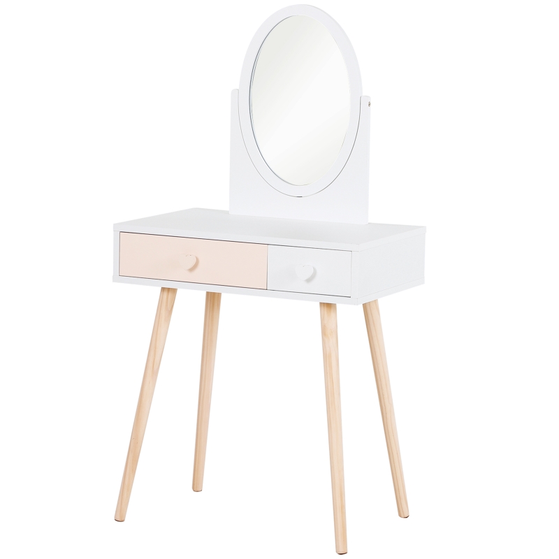 Coiffeuse enfant design scandinave pin et MDF blanc